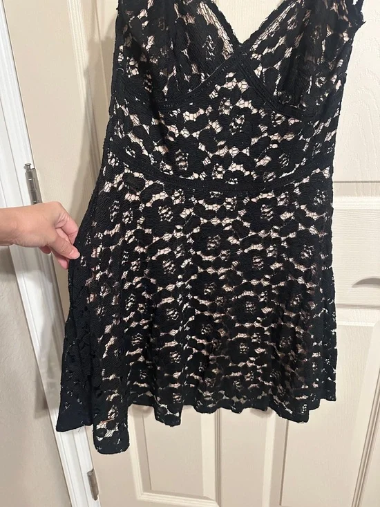 Zara A-Line Lace Spaghetti Strap Mini Dress w Nude Lining, Black, Sz L - Picture 5 of 15